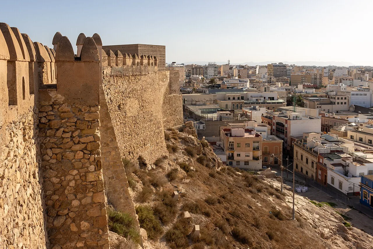 Battlements of the Alcazaba of Almería overlooking the city.