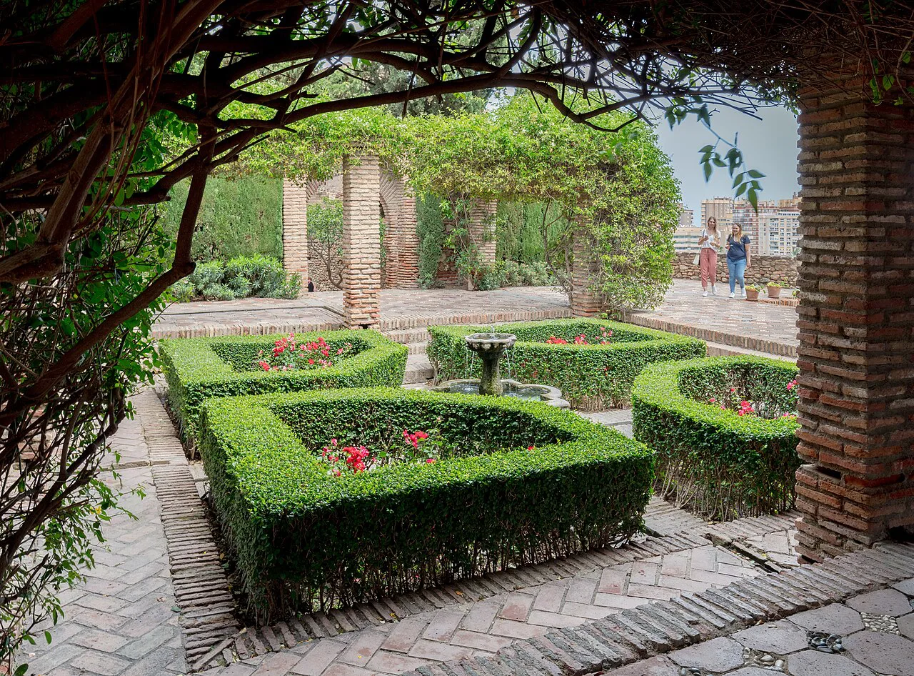 Box-hedged garden courtyard inside the Alcazaba of Málaga.