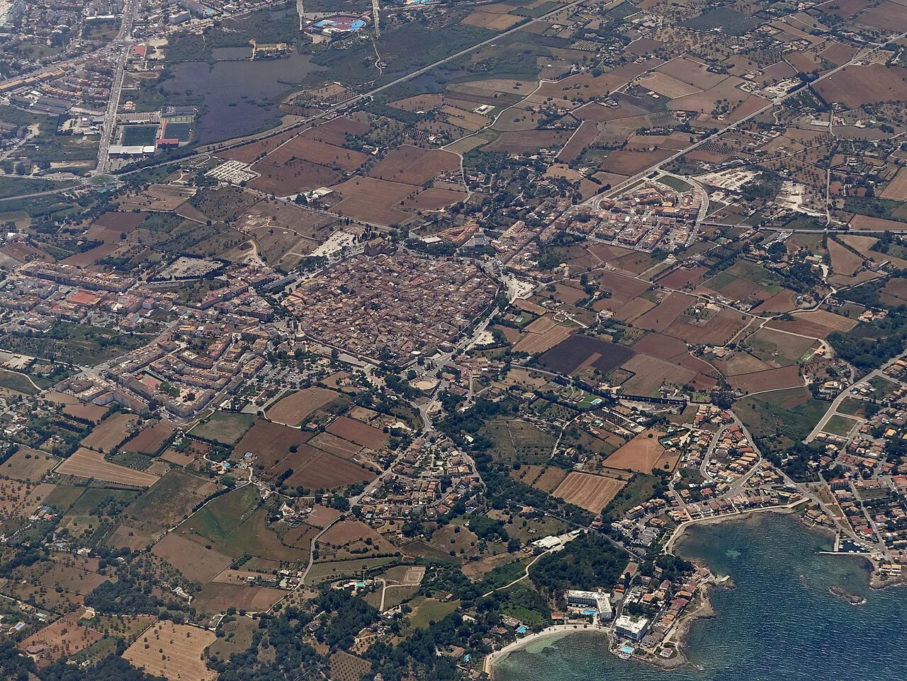 Aerial view of Alcúdia and the surrounding countryside, Mallorca.