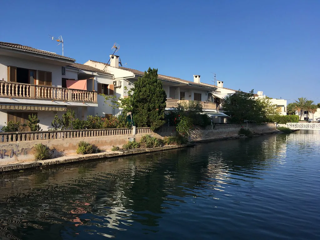 Villas along a canal at Port d'Alcúdia, Mallorca.