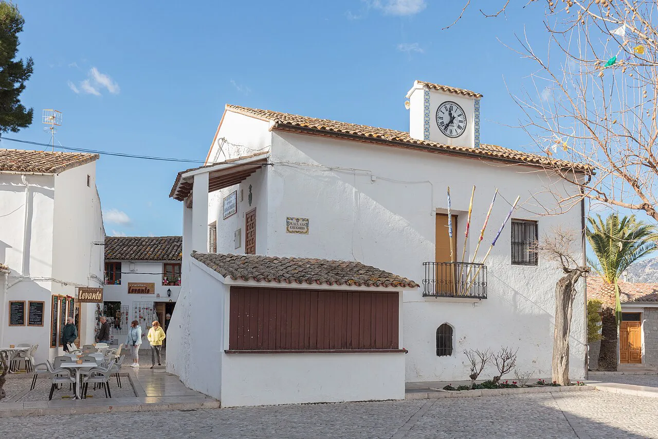 The whitewashed town hall of Guadalest.