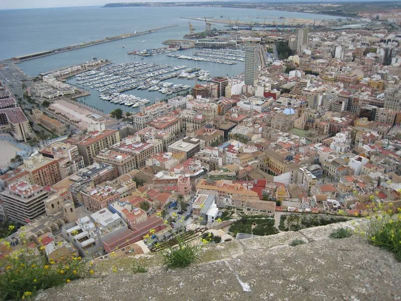 Alicante's marina and city centre seen from above.