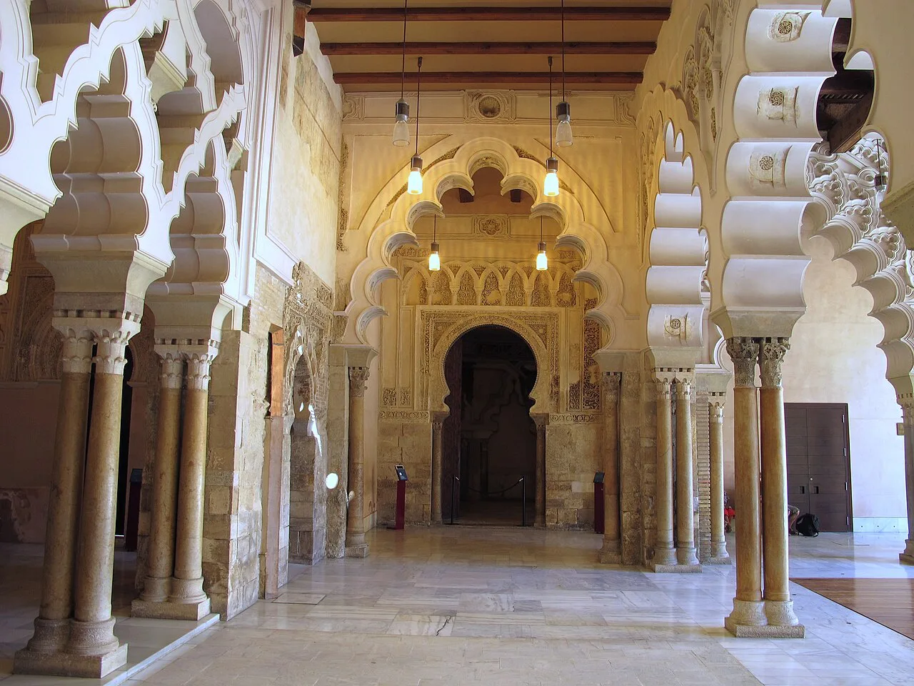 Islamic arches inside the Aljafería Palace, Zaragoza.