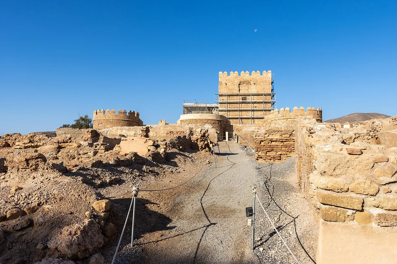 Walls and towers inside the Alcazaba of Almería.