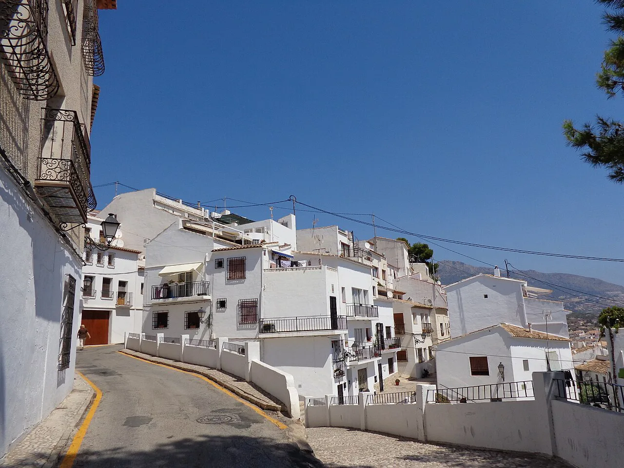 White houses on a hillside street, Altea.