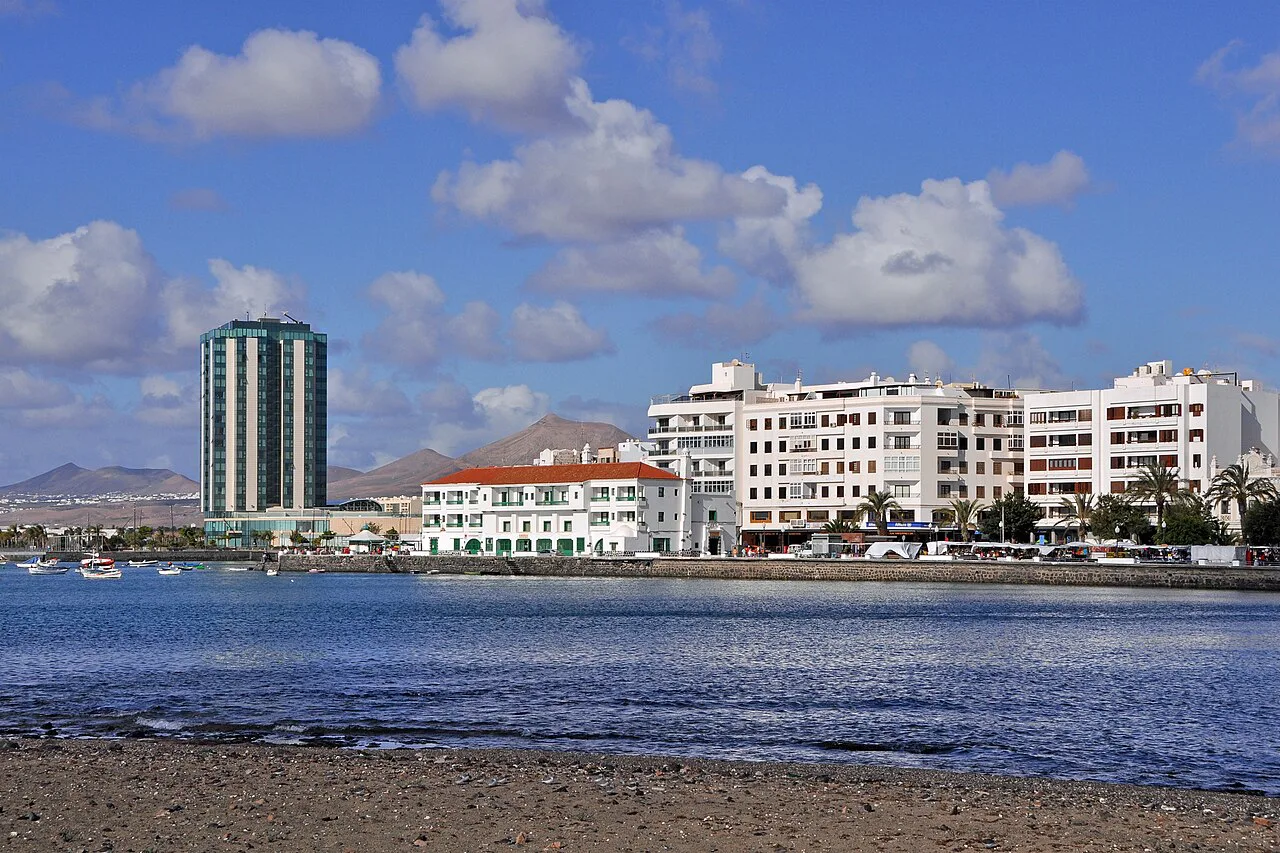 Arrecife's seafront with the Gran Hotel tower, Lanzarote.
