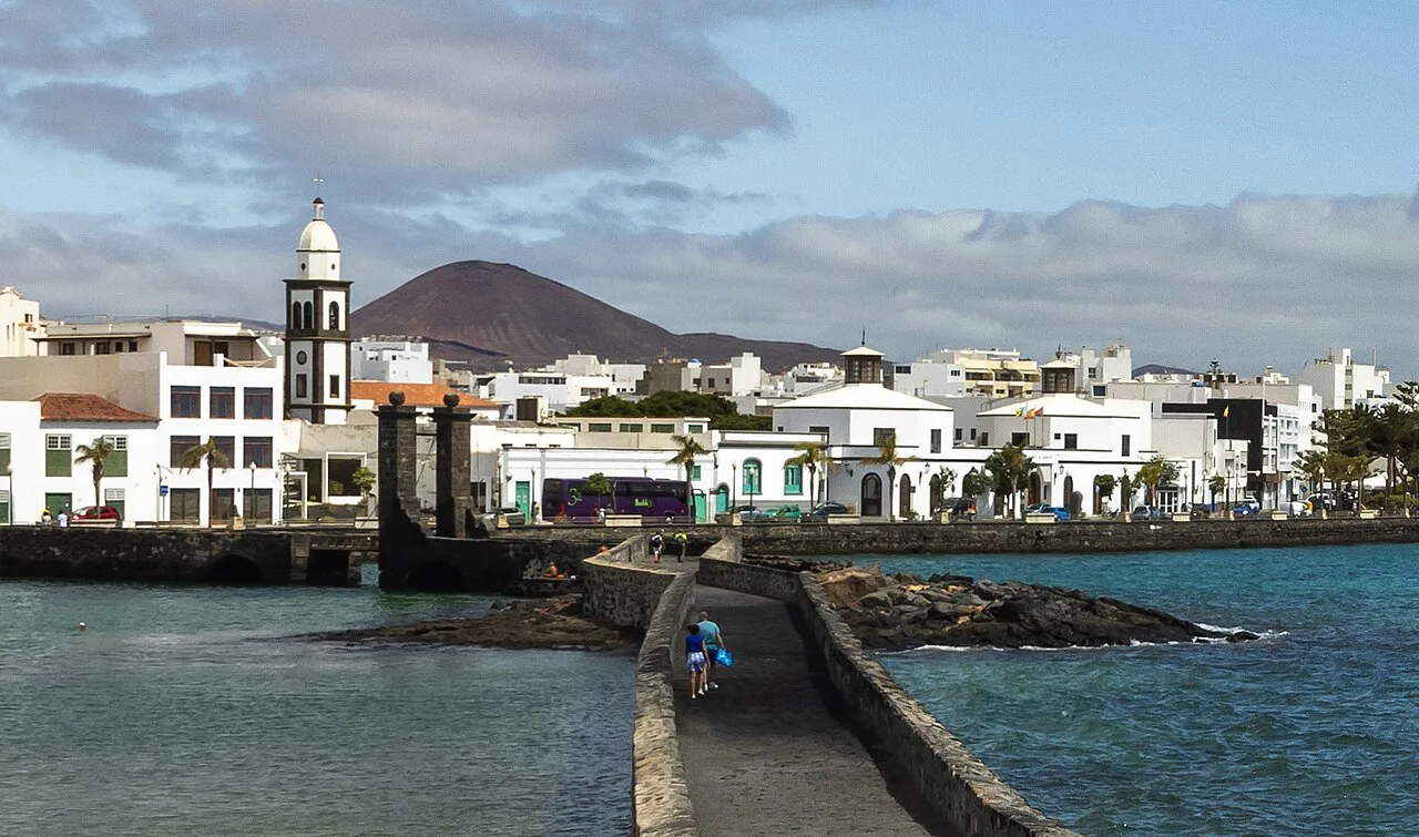 Arrecife's waterfront seen from the causeway to the Castillo de San Gabriel.