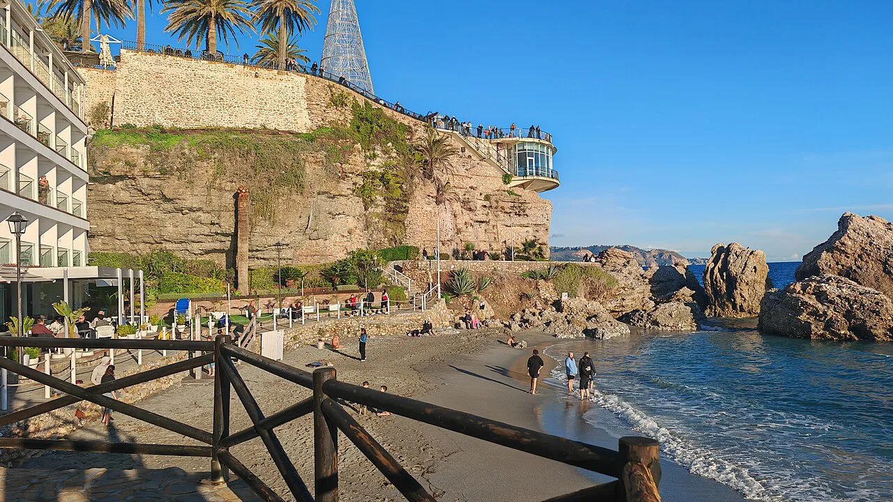 The Balcón de Europa above the beach in Nerja.