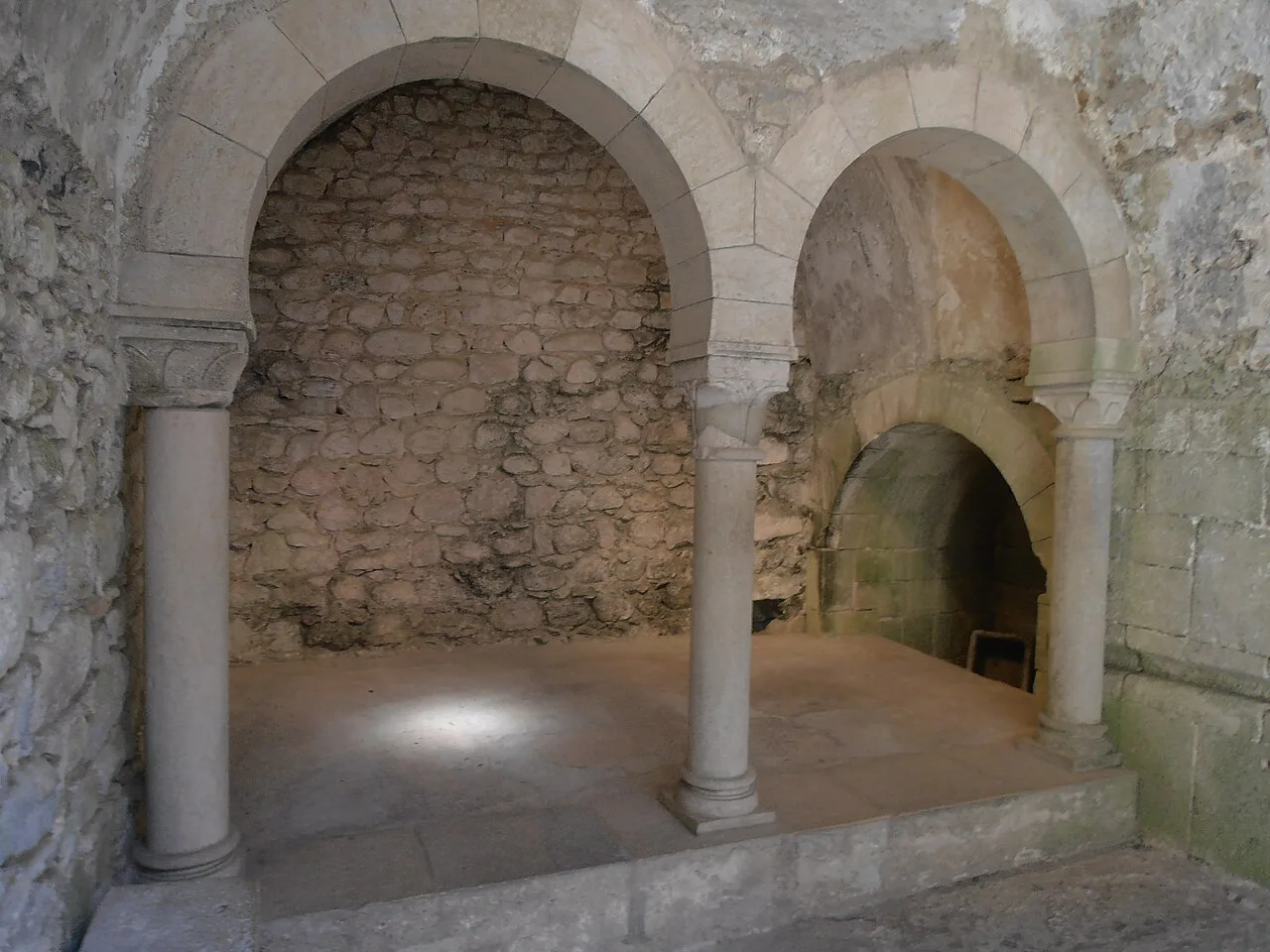 Arches inside the Arab Baths of Girona.
