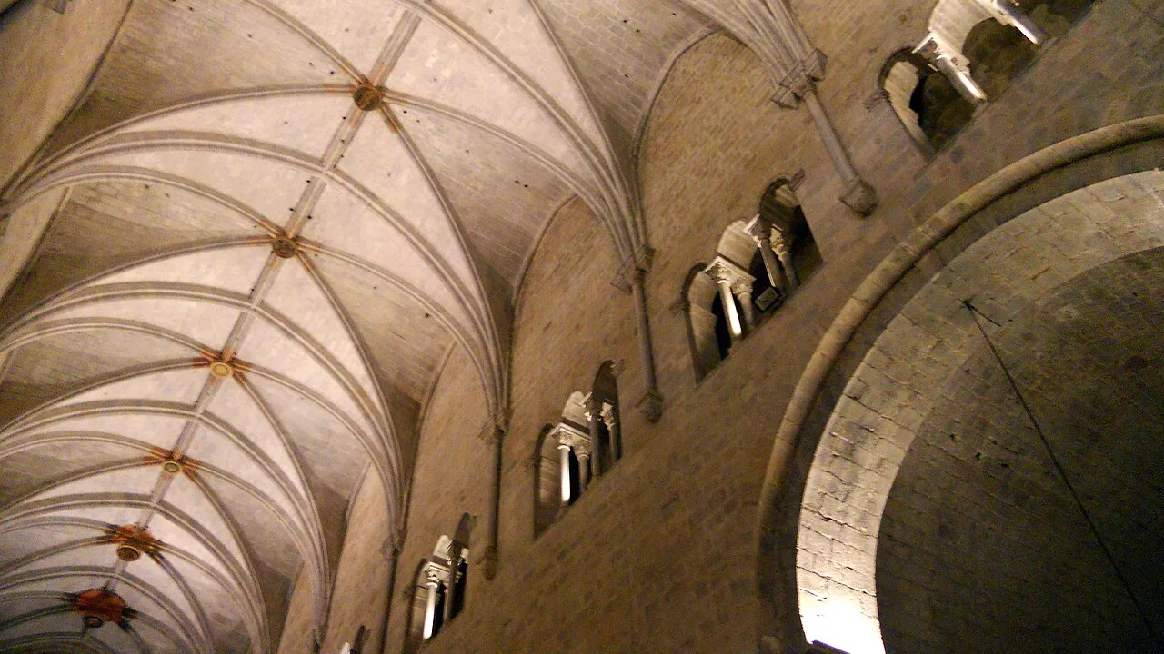 The vaulted interior of the Basilica of Sant Feliu, Girona.