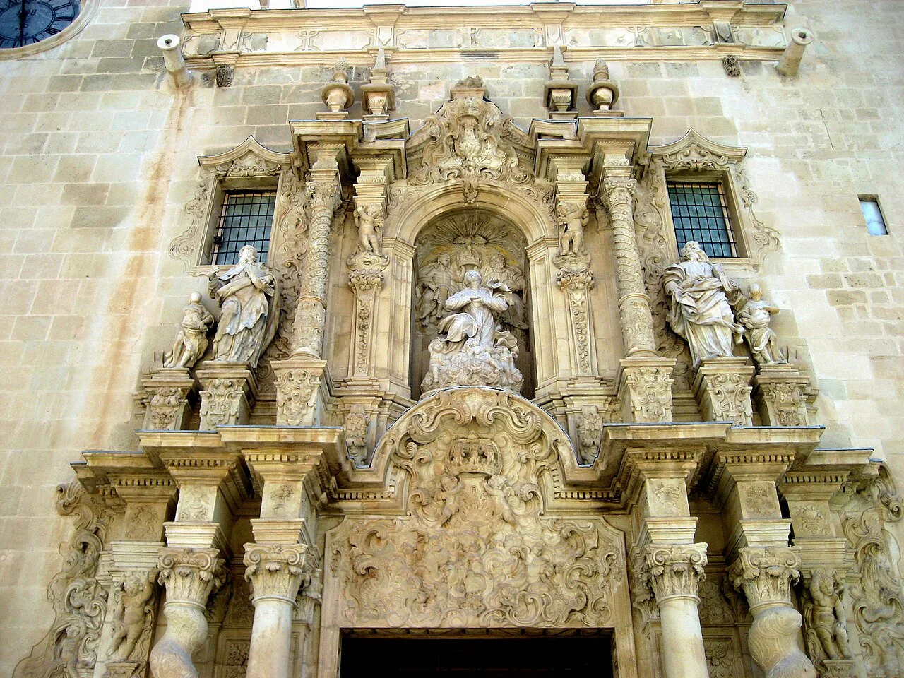 The Baroque main portal of the Basilica of Santa María, Alicante.
