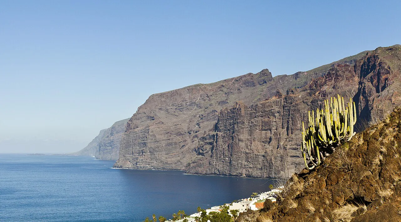 The Los Gigantes cliffs rising from the sea, Tenerife.