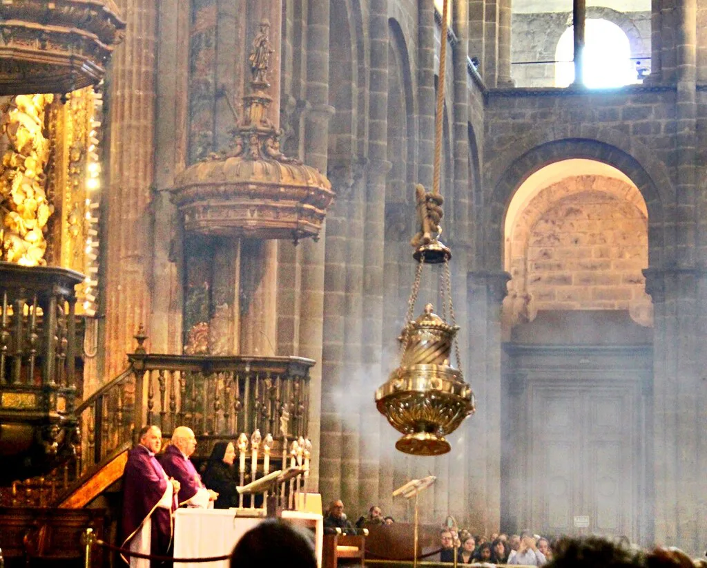 The Botafumeiro swinging in Santiago de Compostela Cathedral.