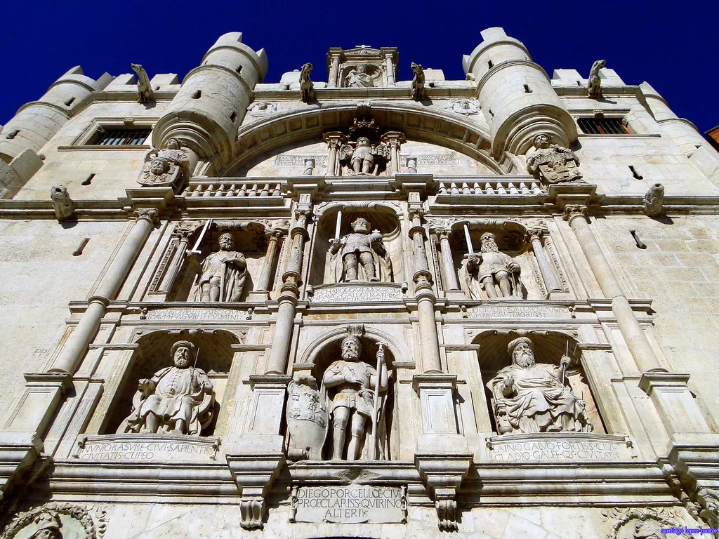 Sculpted façade of the Arco de Santa María, Burgos.