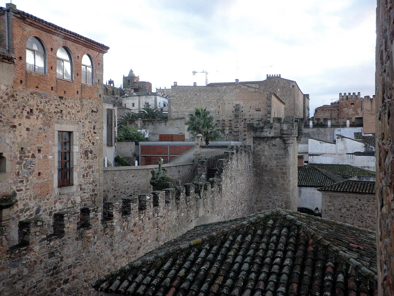 Medieval walls and old houses in the historic centre of Cáceres.