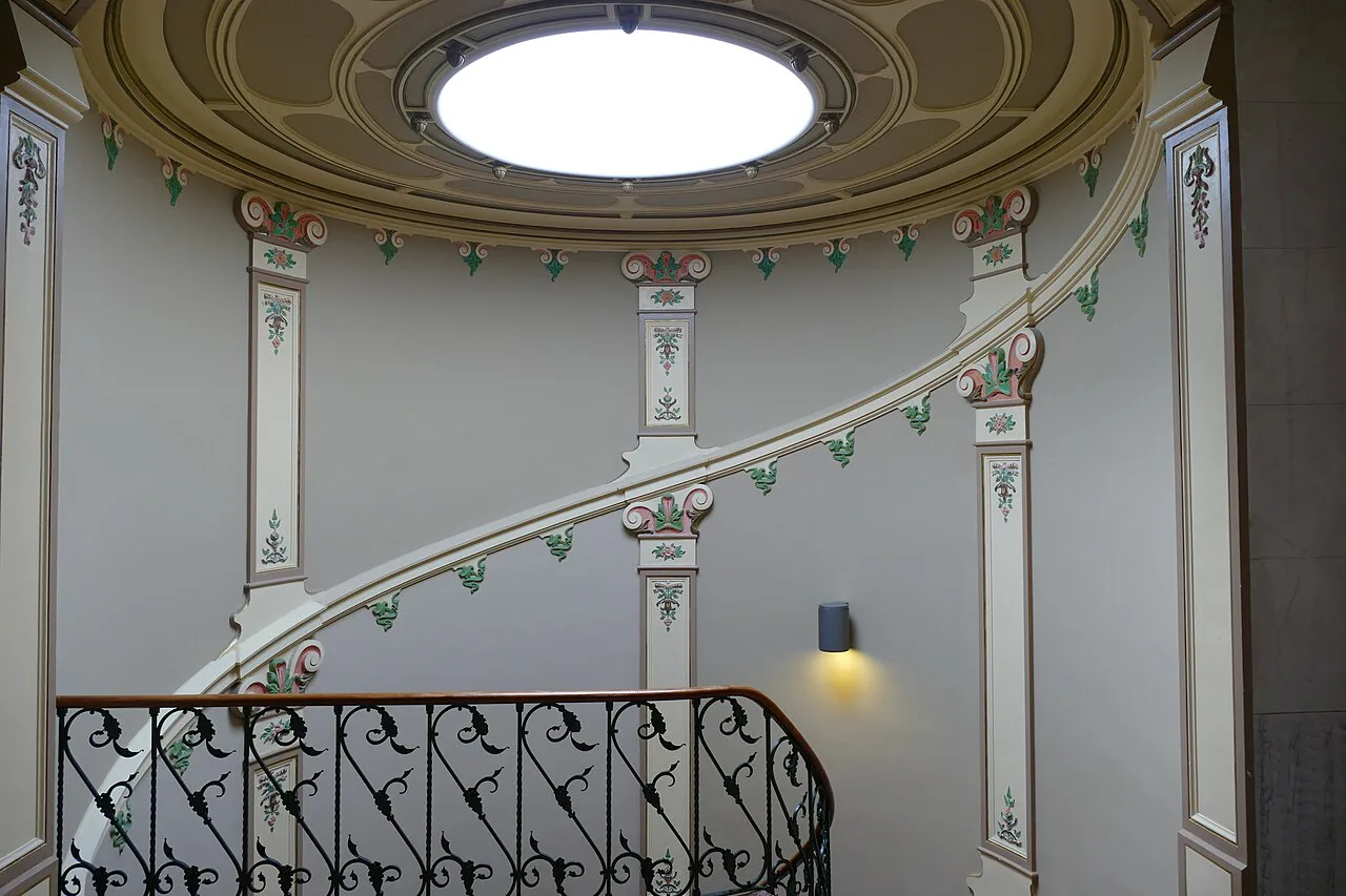 The stairway and skylight inside Can Prunera, Sóller.