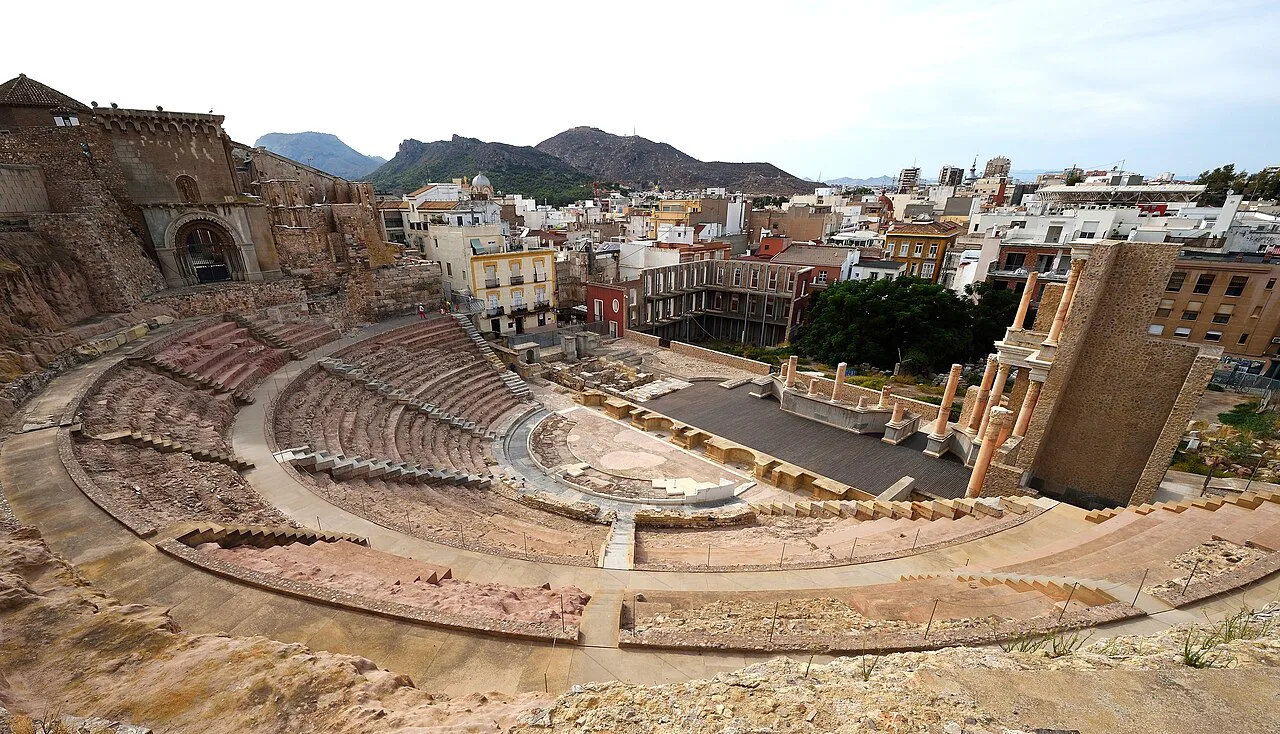 The Roman theatre of Cartagena with the city behind.