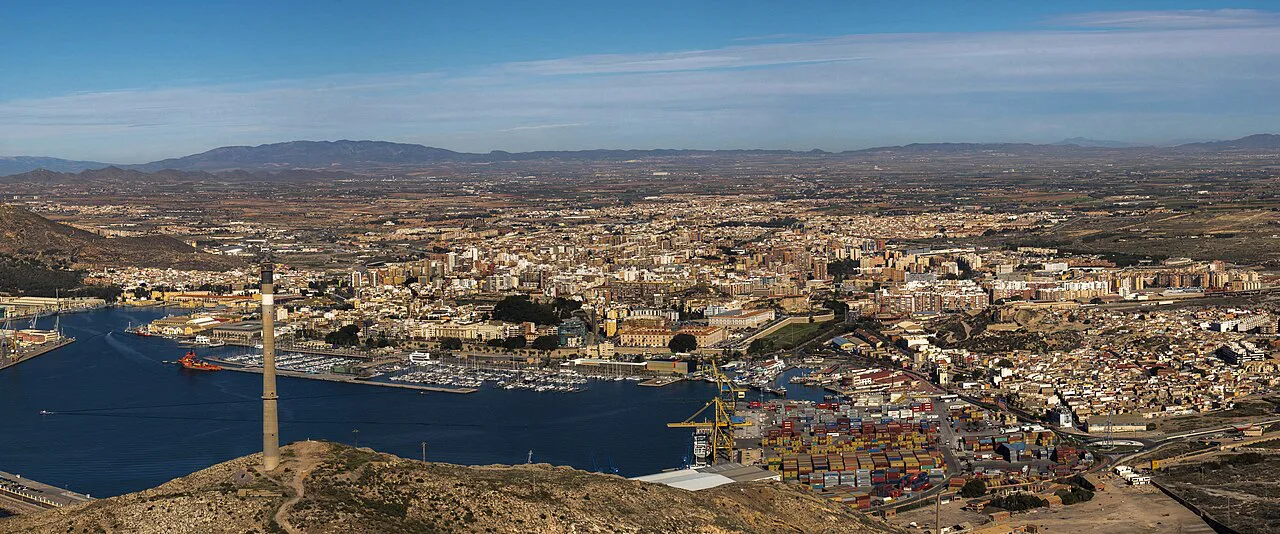 Cartagena and its harbour seen from the Castillo de San Julián.