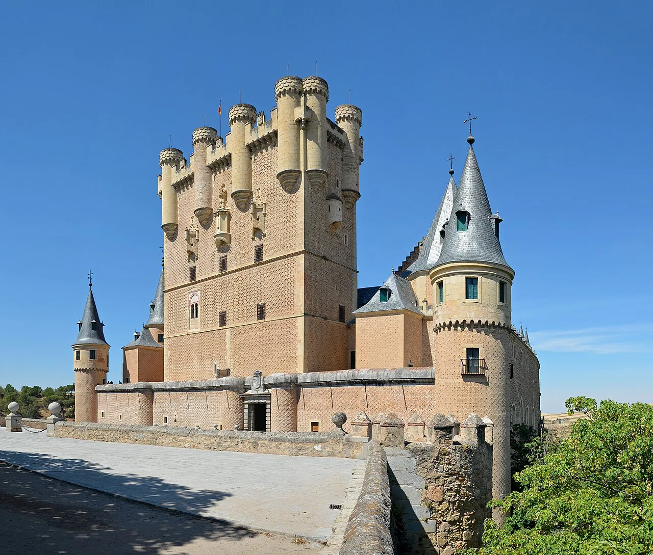 The main façade of the Alcázar of Segovia.
