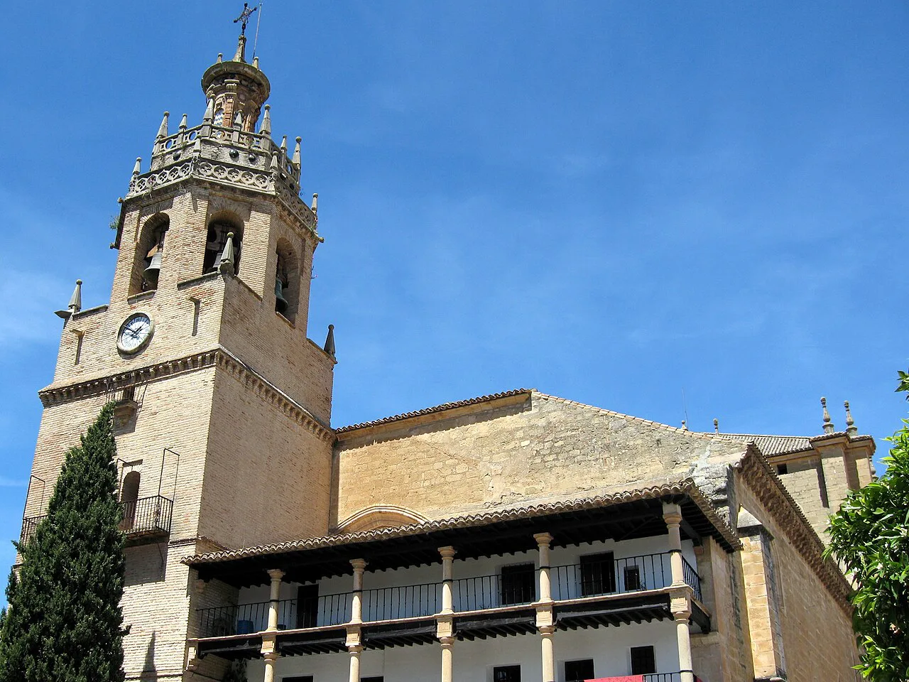 The bell tower and gallery of the Church of Santa María la Mayor in Ronda.