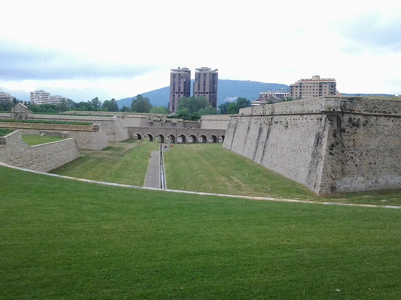 Bastions and grassy moat of the Citadel of Pamplona.