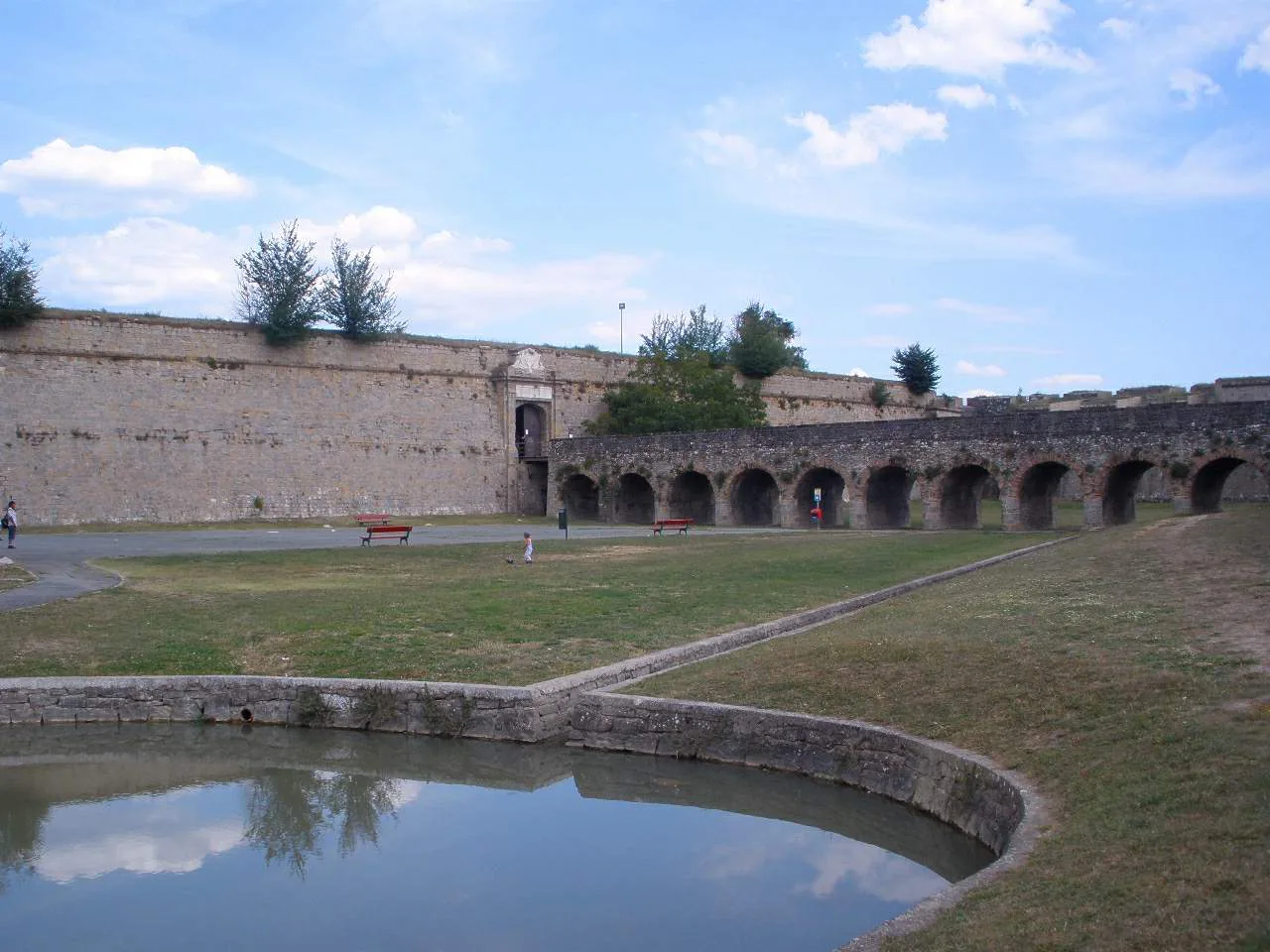 Walls, moat and bridge at the Citadel of Pamplona.