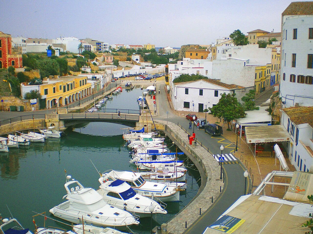 The harbour of Ciutadella seen from the Plaça des Born viewpoint, Menorca.