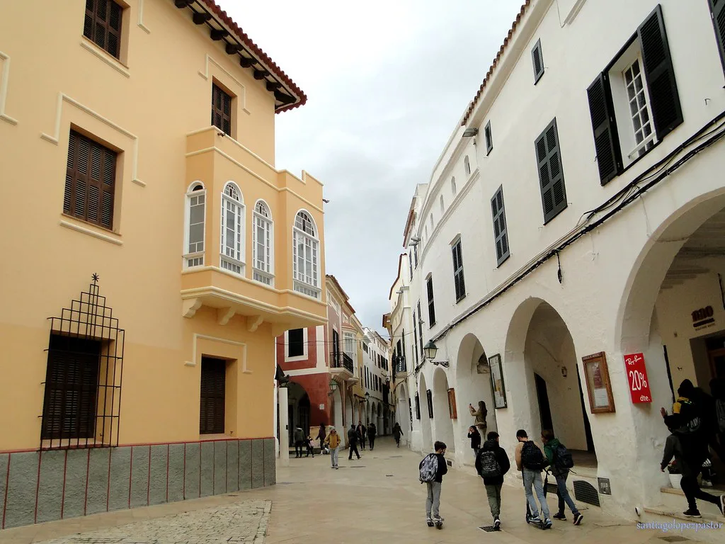 Arcaded street of Ses Voltes in Ciutadella de Menorca.
