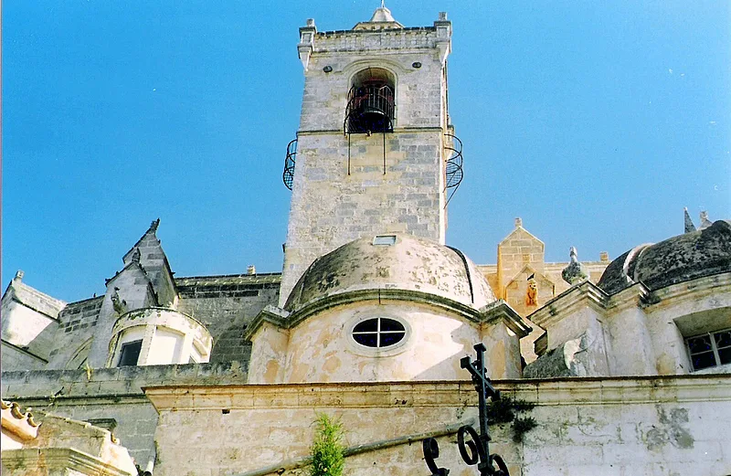 A church bell tower in the historic centre of Ciutadella.