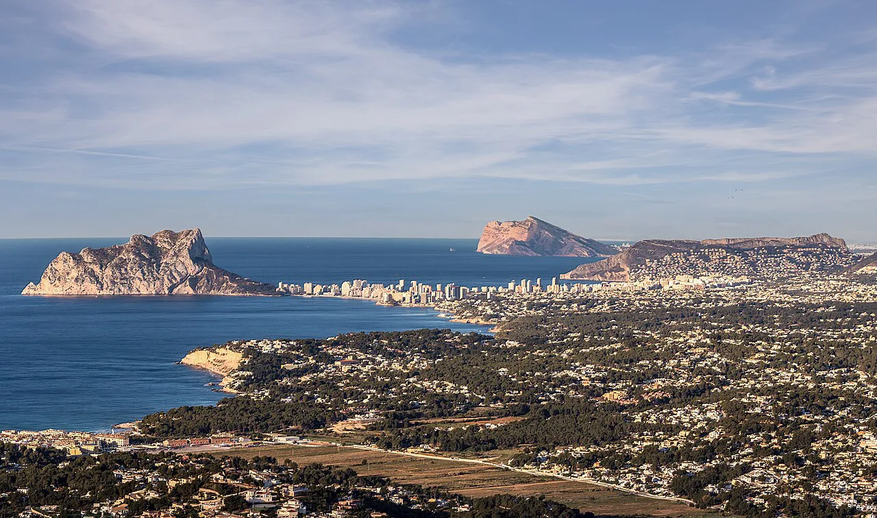 The Costa Blanca coastline near Calpe, seen from a distance.
