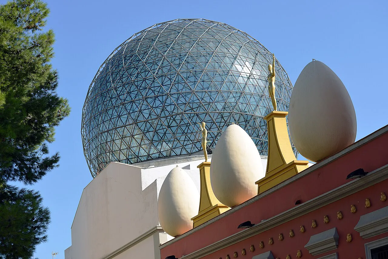 The geodesic dome and egg sculptures of the Dalí Theatre-Museum, Figueres.