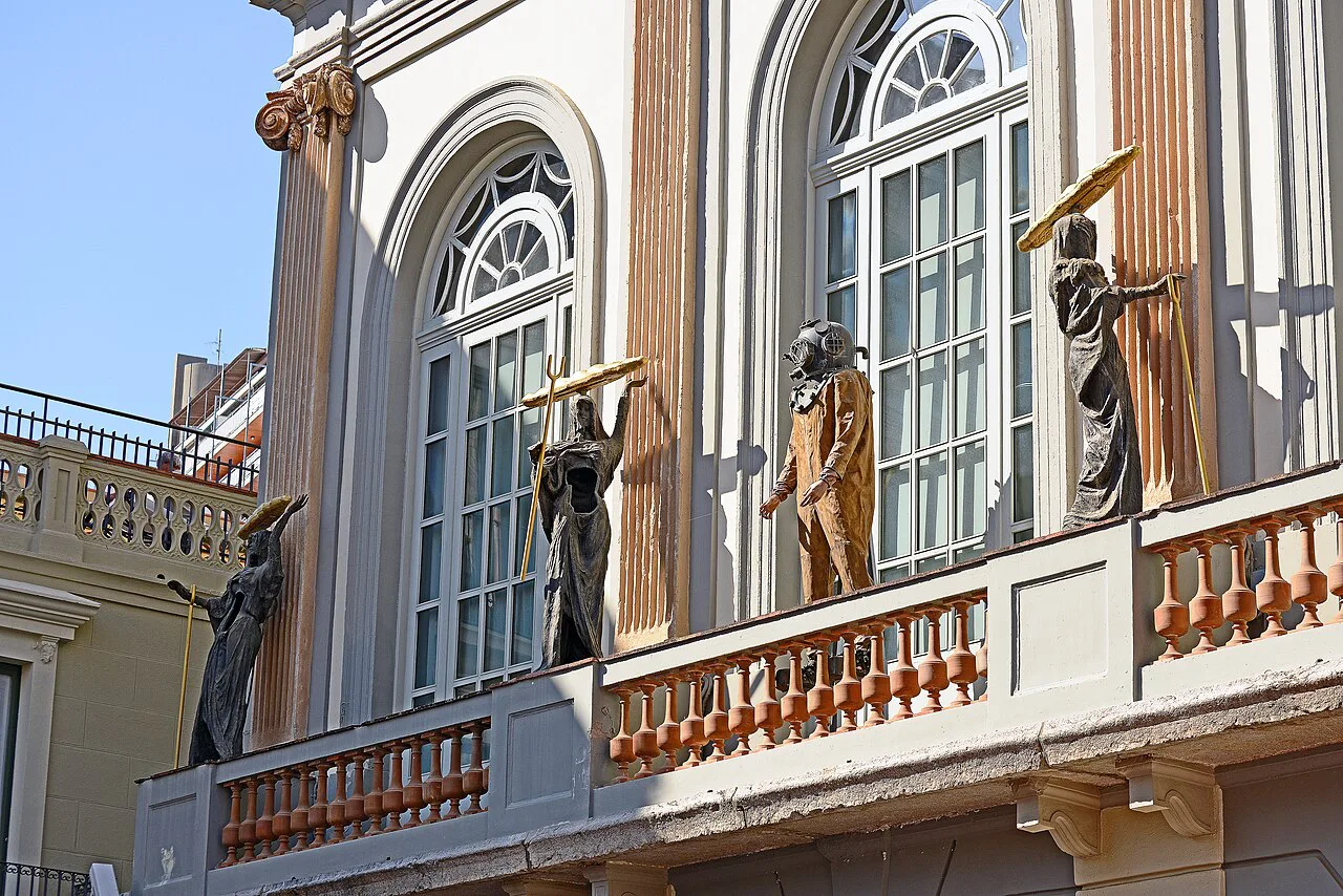 Statues on the façade of the Dalí Theatre-Museum in Figueres.
