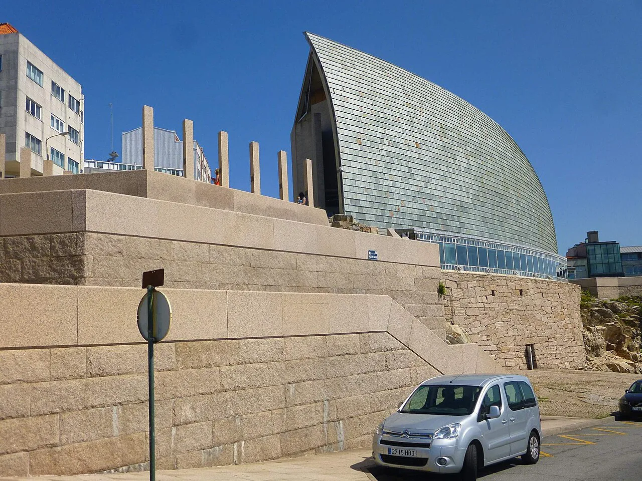 The curved slate façade of the Domus museum, A Coruña.