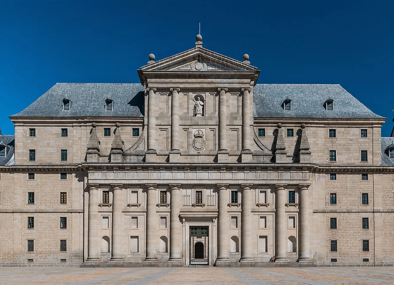 The main façade of the Monastery of San Lorenzo de El Escorial.