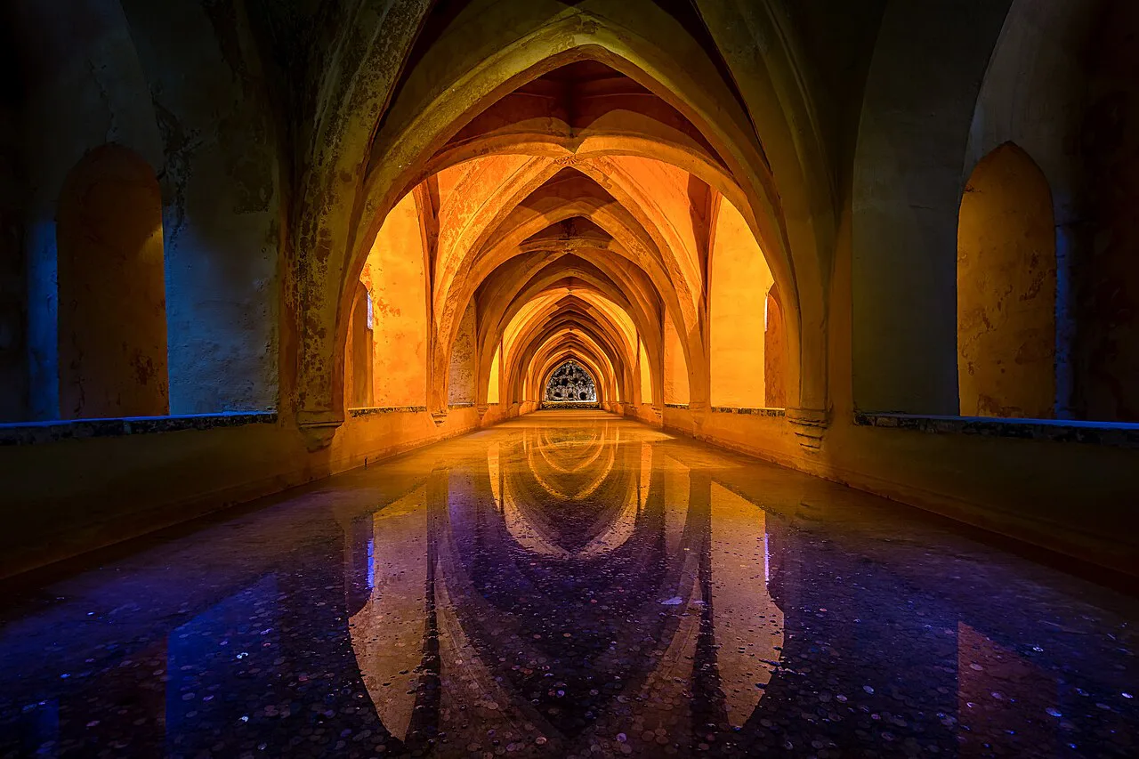The illuminated Baths of María de Padilla, Alcázar of Seville.