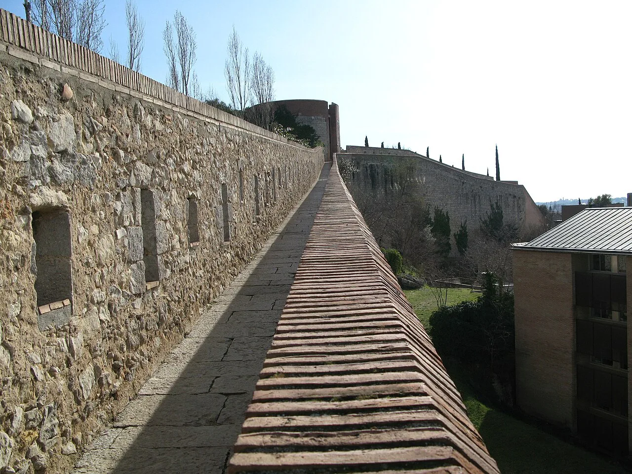 The wall-top walkway along Girona's city walls.