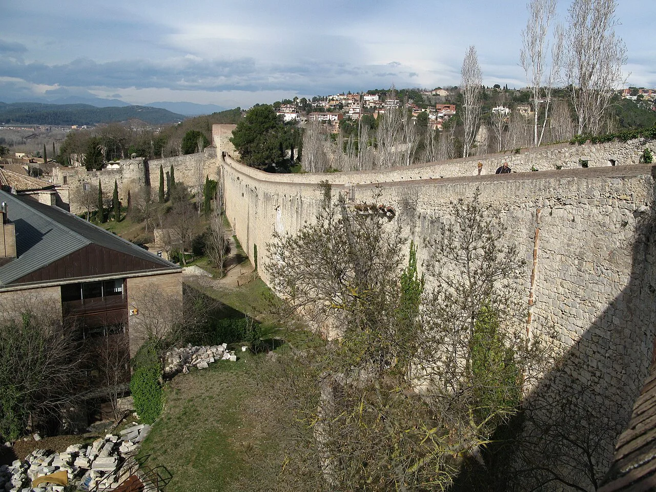 A stretch of Girona's city walls above the old town.