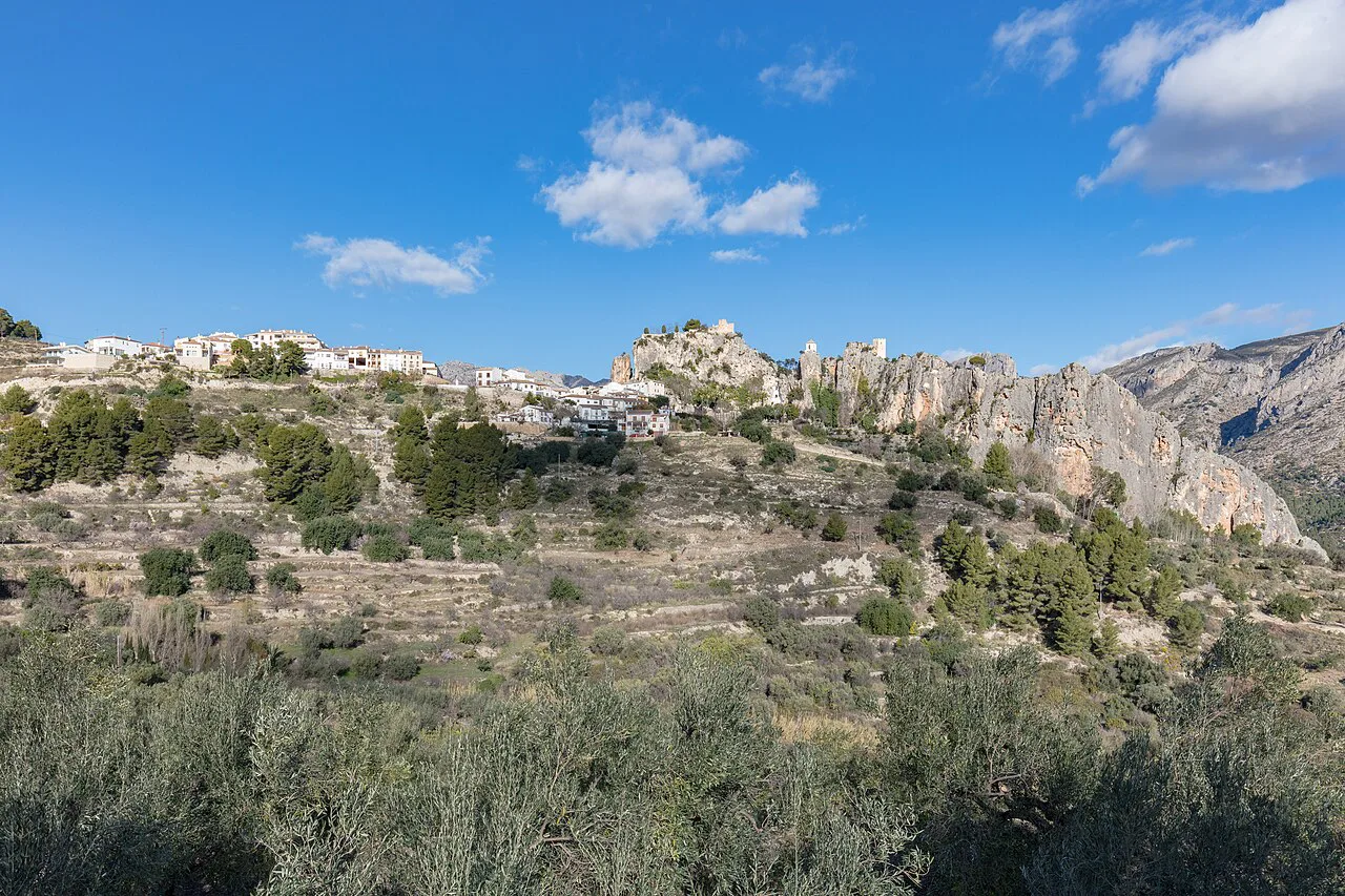 Guadalest village on its rocky ridge above the hillsides.