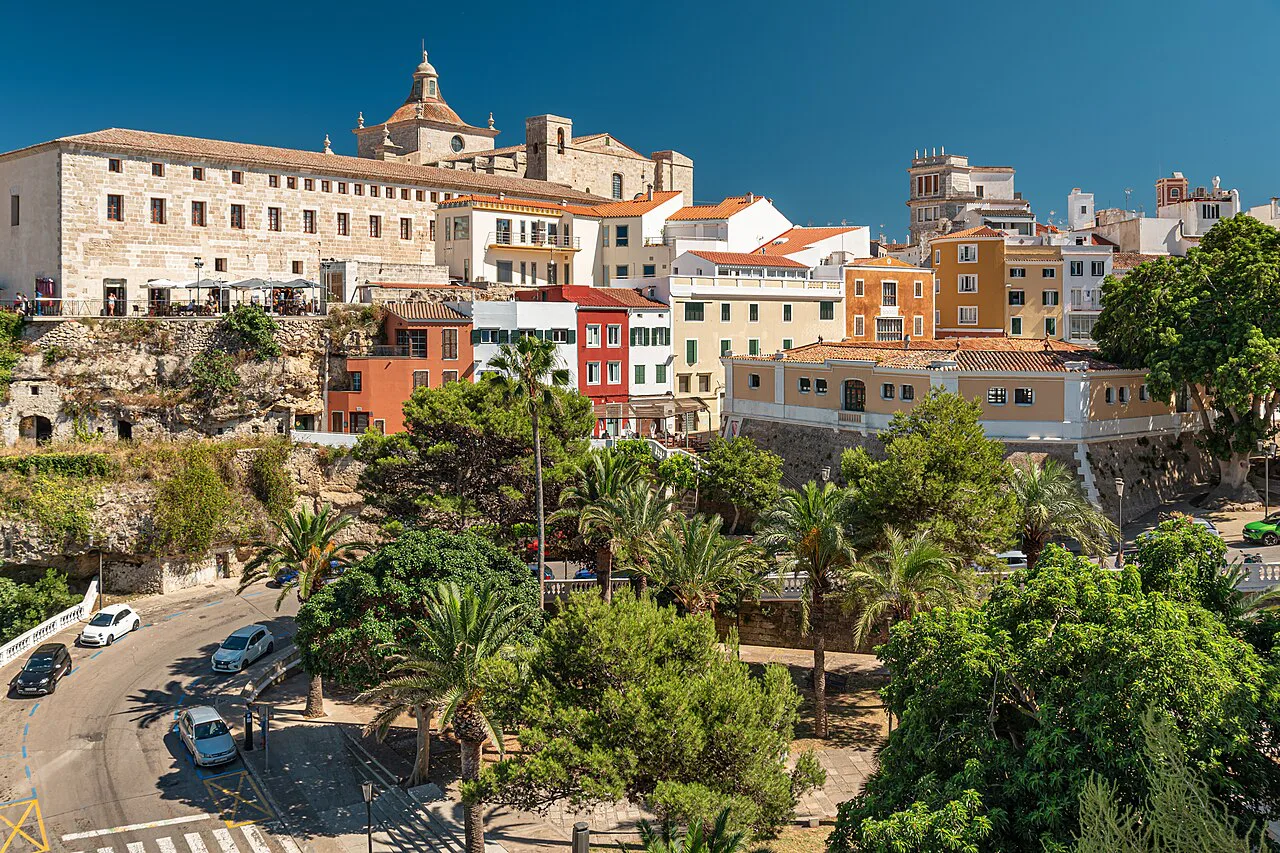 The old town of Maó (Mahón) above the harbour road.
