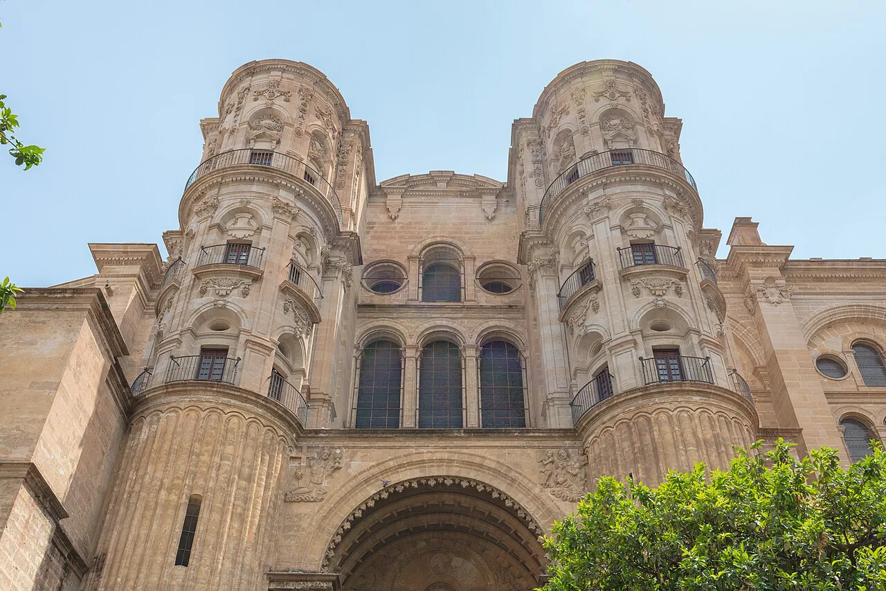 The main façade of Málaga Cathedral.