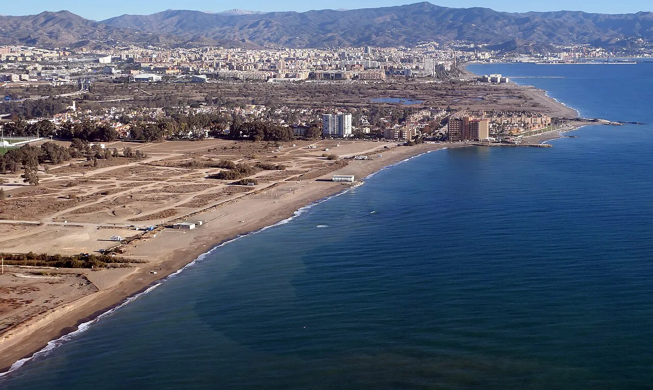 Aerial view of San Julián beach on the Málaga coast.