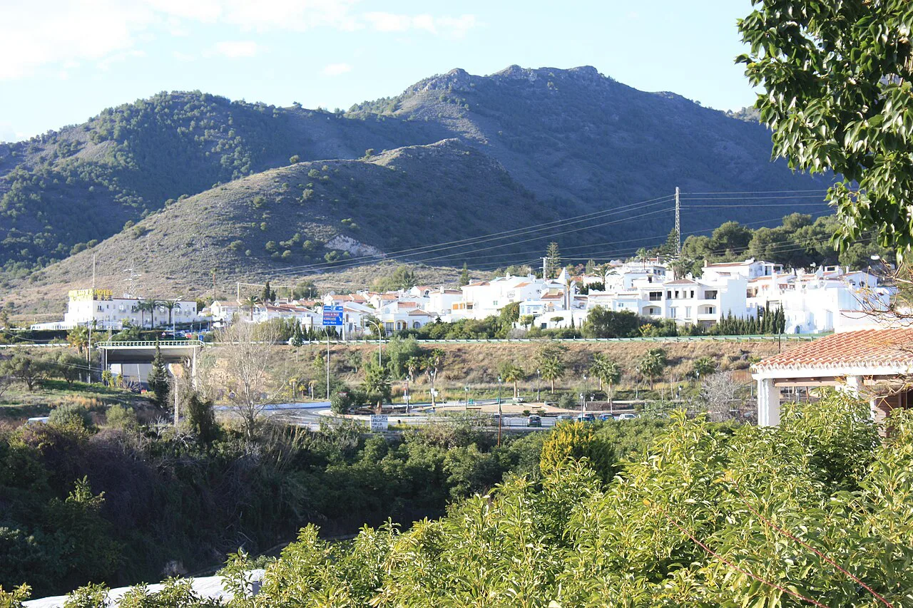 Maro's white houses below the hills, looking north, near Nerja.