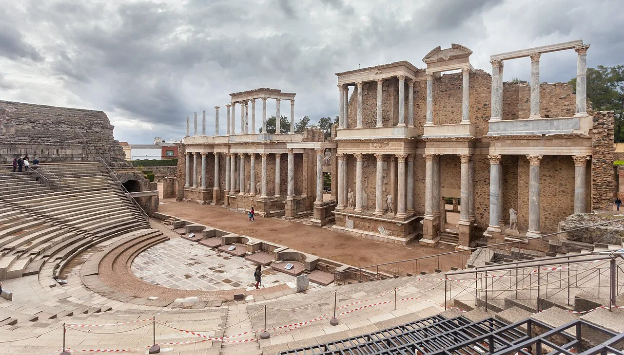 The stage and seating of the Roman theatre, Mérida.