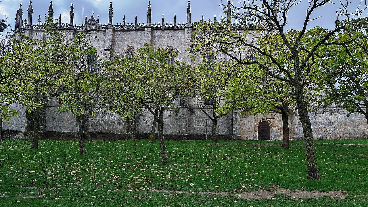 The Cartuja de Miraflores behind trees, Burgos.