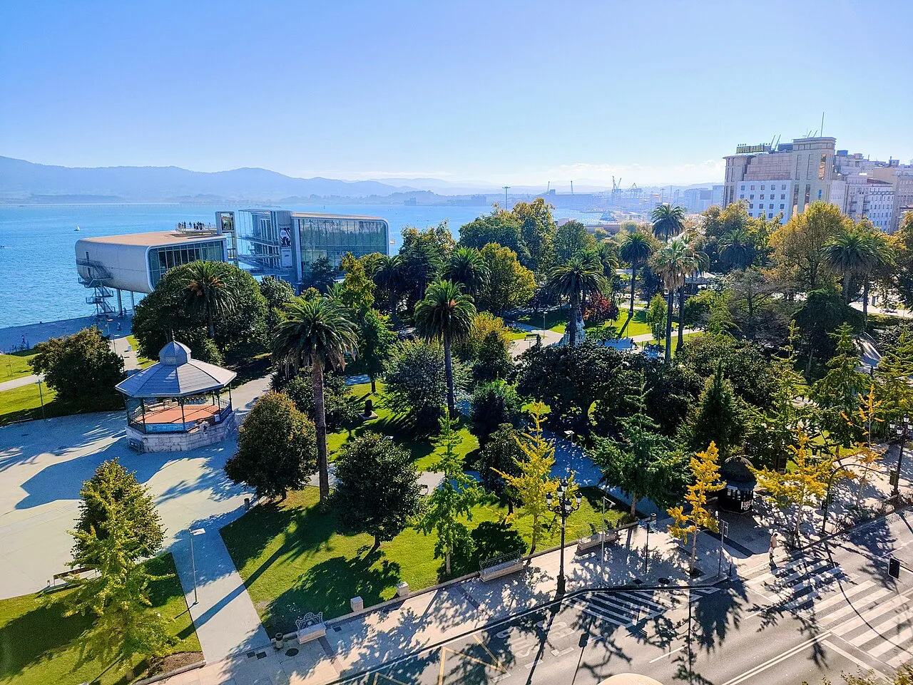 The Pereda Gardens with the Centro Botín on Santander's bay.