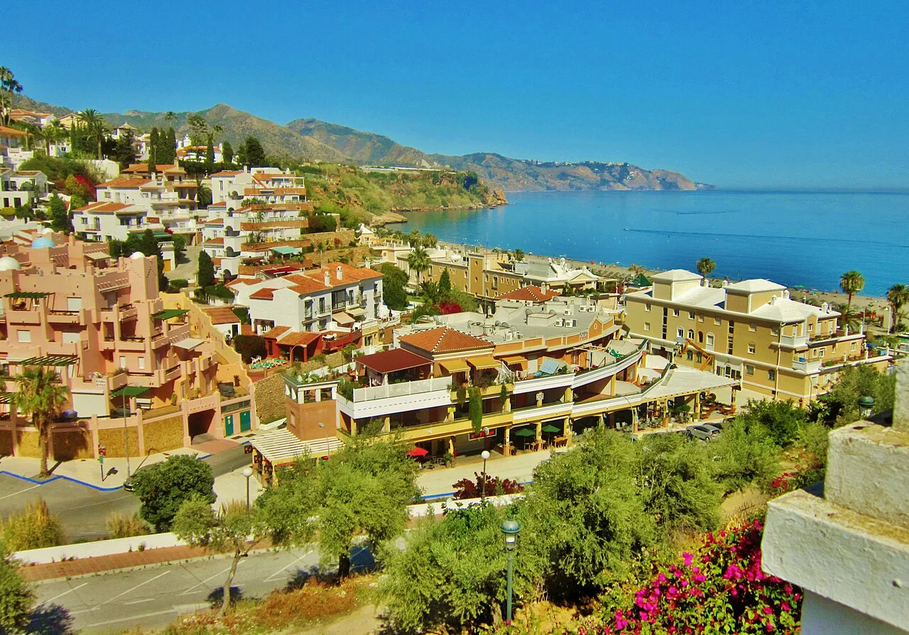 Nerja's houses stepping down to the coast.