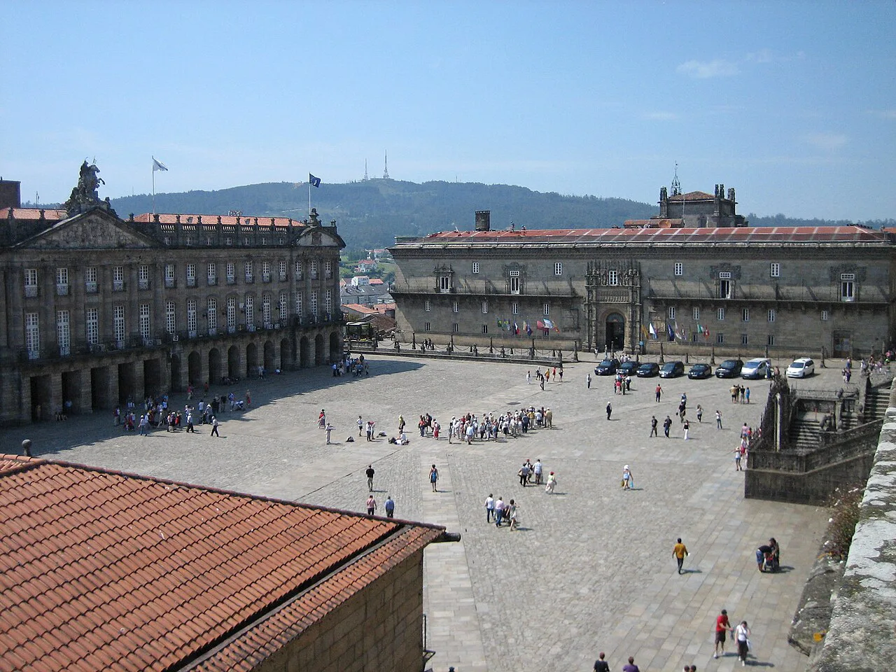 The Praza do Obradoiro seen from the cathedral, Santiago de Compostela.