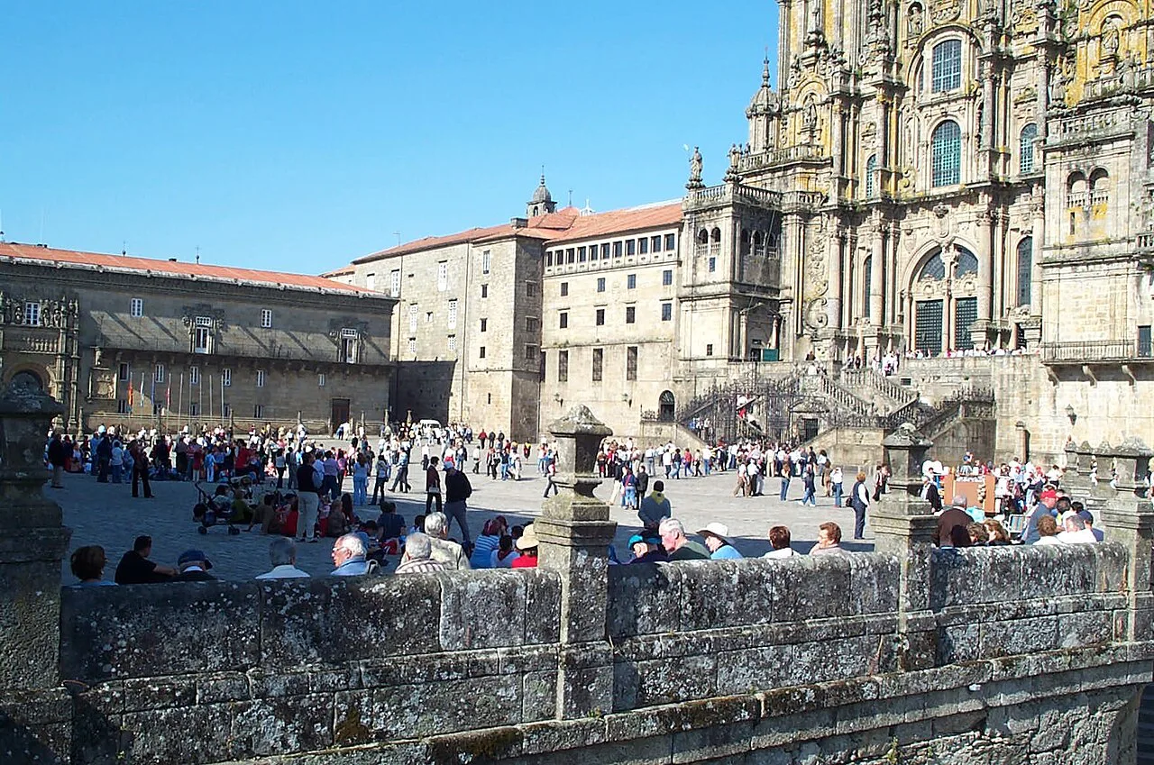 The cathedral and the busy Praza do Obradoiro, Santiago de Compostela.