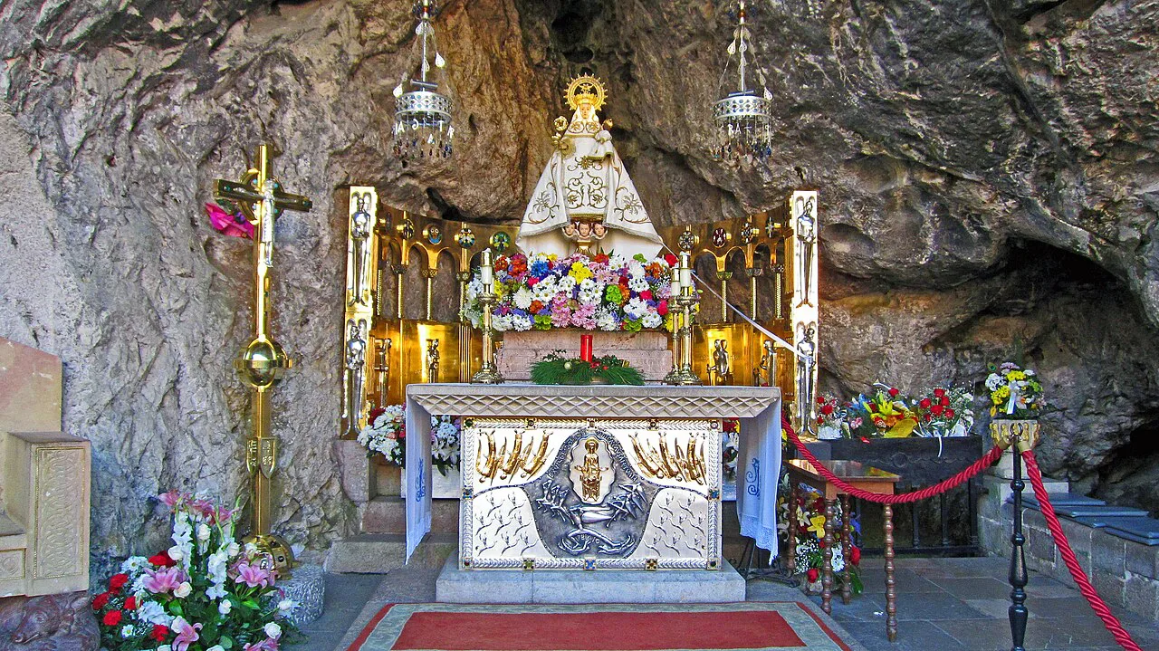 The Virgin of Covadonga in the Holy Cave at Covadonga.