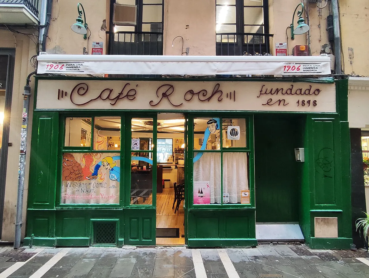 Café Roch, founded in 1898, on a street in Pamplona's old town.